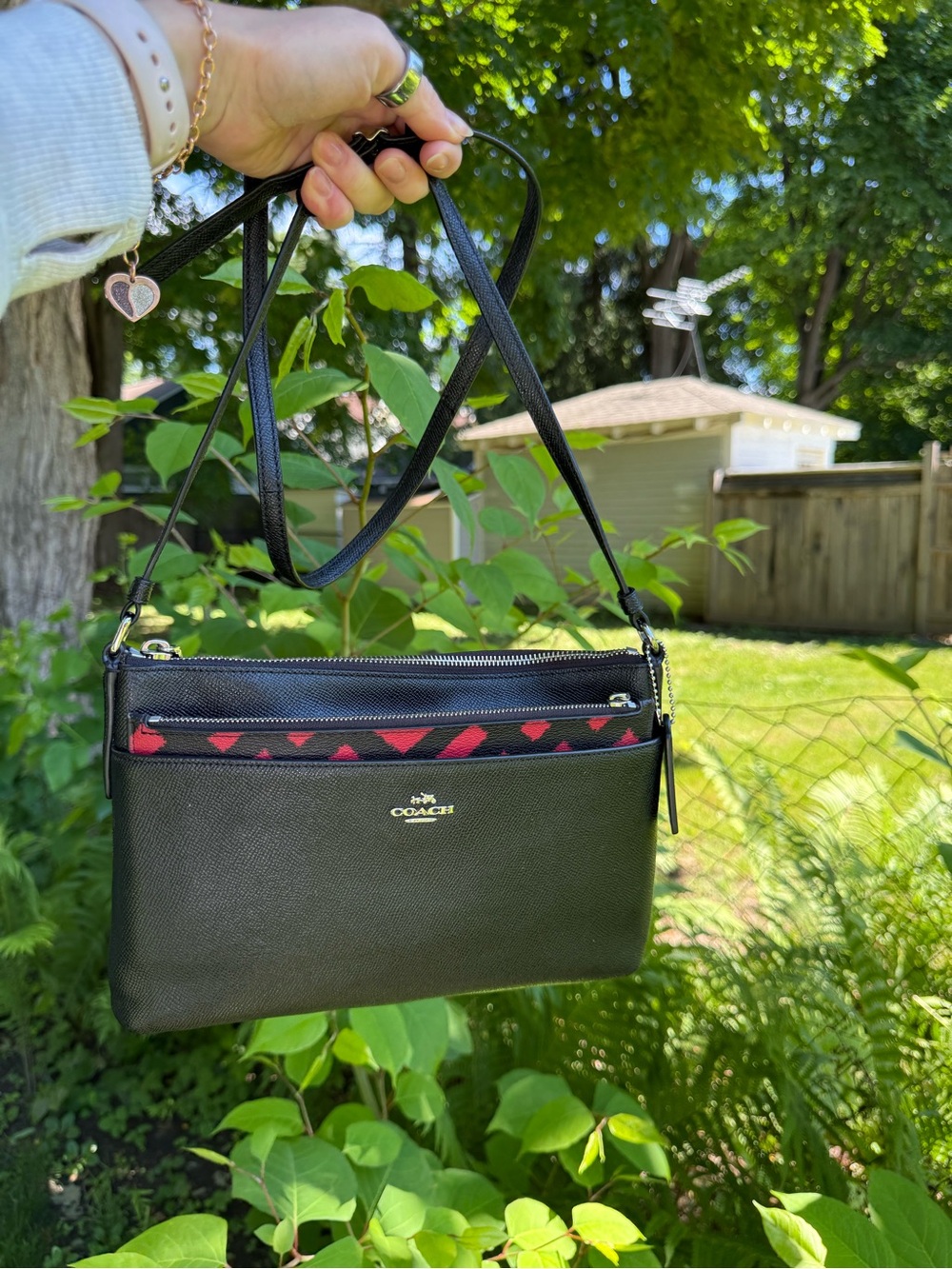 Coach Black Crossbody with Red Accent Pattern